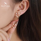 旭平时尚 复古优雅仿珍珠花朵耳钉通勤