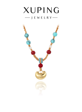 艳艳金色元宝项链编织项链绳可抽拉套头毛衣链禅意风气质时尚编绳