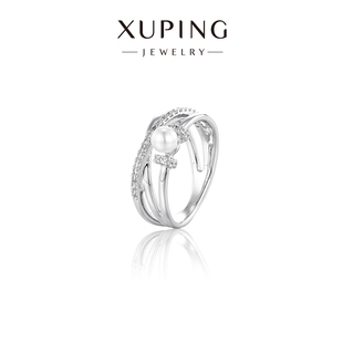 旭平法式 简约ins少女风气质指环 微镶三层交叉仿珍珠戒指优雅时尚