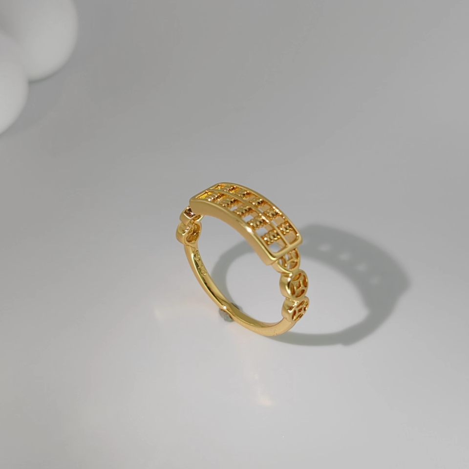 旭平仿黄金色复古典雅气质时尚易搭合金算盘戒指