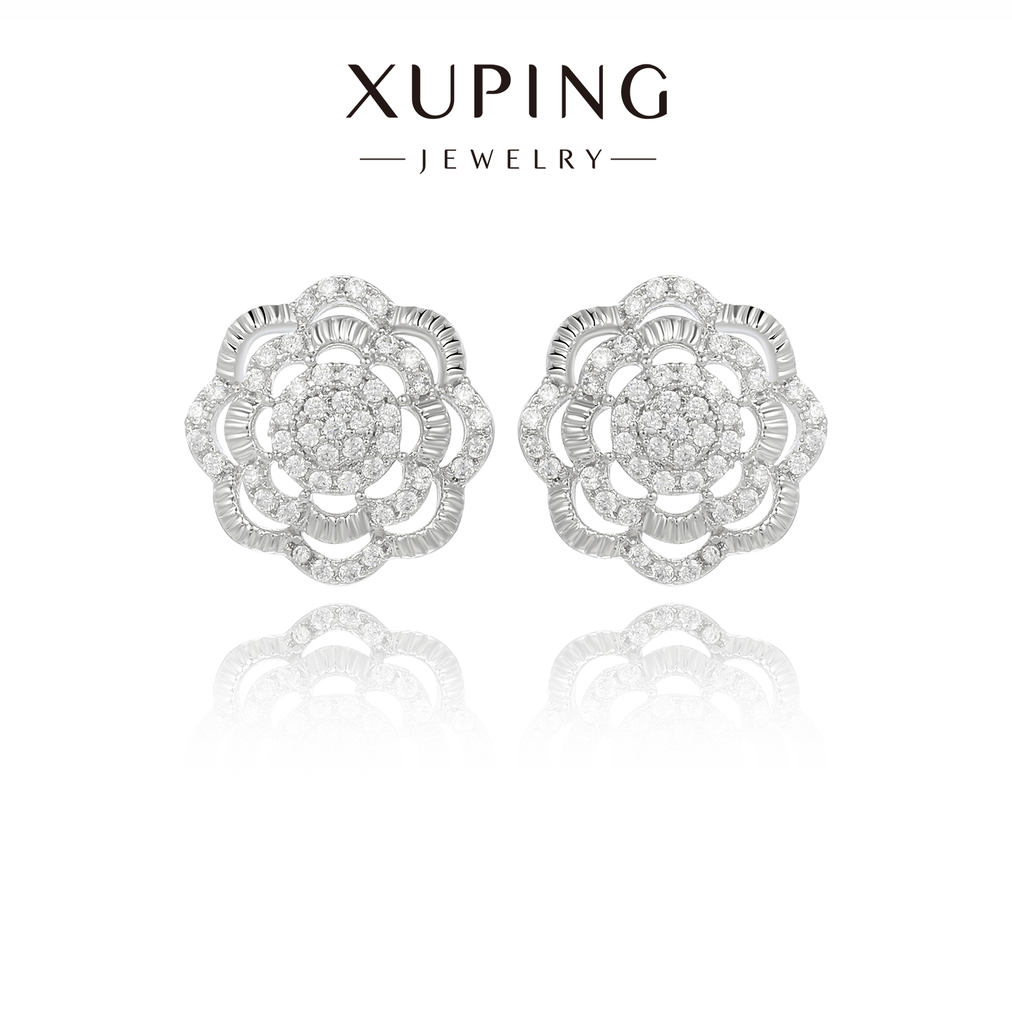 旭平微镶满锆镂空花朵耳钉女时尚轻奢高级感气质易搭精致晚宴耳饰