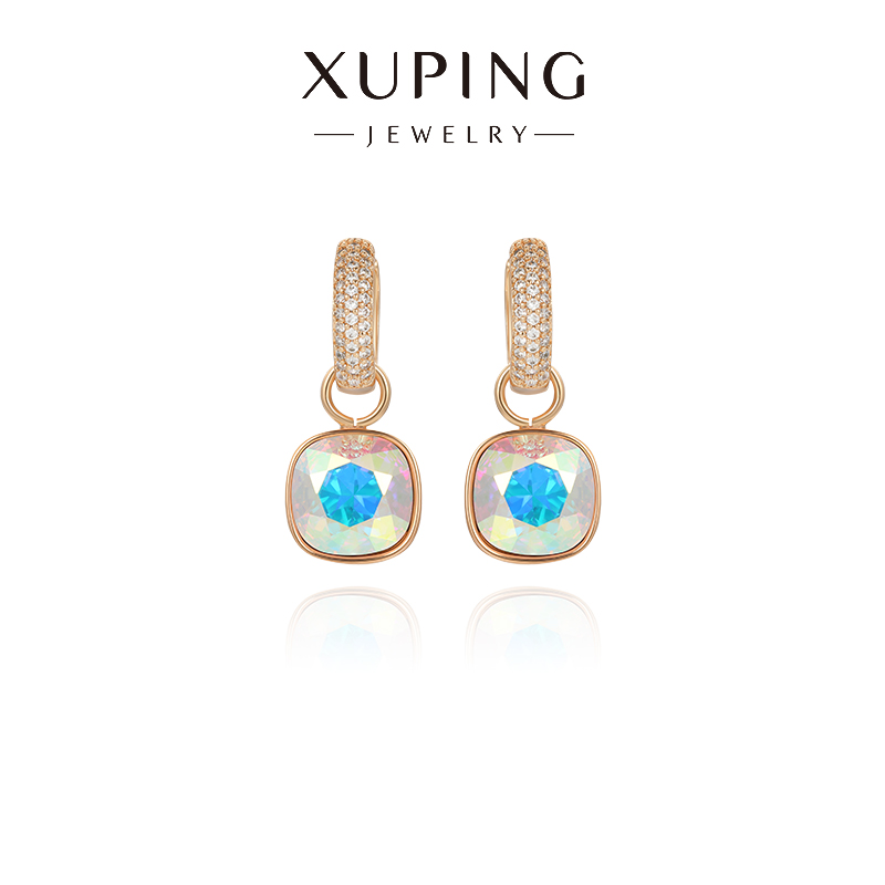 旭平仿水晶系列时尚轻奢方形耳环一款多戴密镶人造石肥方耳饰耳扣