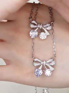 旭平恋恋粉樱桃爱心樱桃蝴蝶结项链时尚甜美气质软妹少女感锁骨链