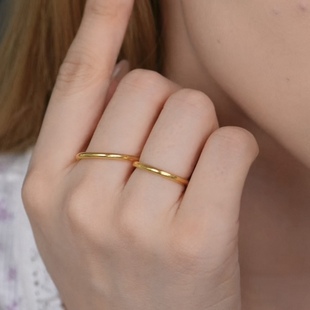 旭平仿黄金色时尚气质简约叠戴单品素圈戒指中性风冷淡风指环闭口