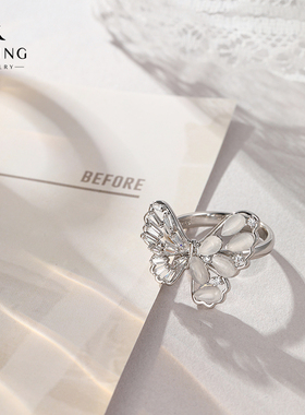 旭平蝴蝶之恋蝴蝶戒指时尚轻奢气质优雅高级感仿猫眼石开口可调节