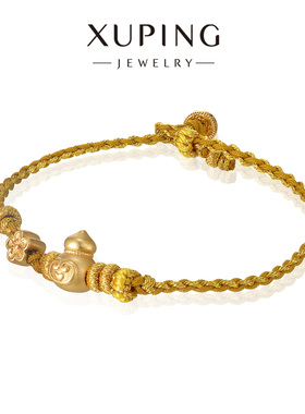 旭平金色葫芦抽拉编织黄色手绳手链复古新中式气质手饰