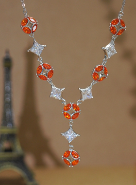 旭平彩宝系列名媛感精致温柔气质铜钱Y字形项链女港风复古锁骨链