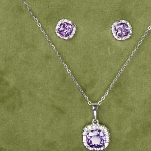 旭平方形方糖项链耳钉项链两件套时尚 精致甜美气质轻奢高级感套装