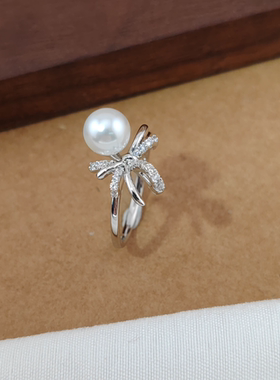 旭平微镶蝴蝶结仿珍珠戒指女时尚轻奢设计高级感食指戒易搭指环