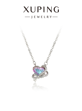 旭平仿水晶系列甜美夹心糖设计爱心丝带蝴蝶结项链时尚轻奢锁骨链