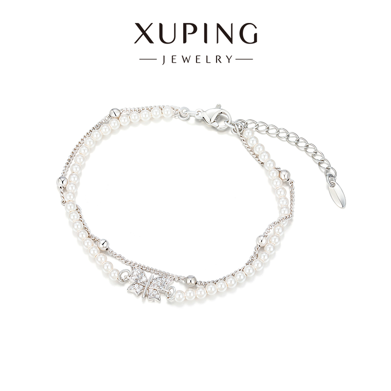 旭平法式复古双层仿珍珠蝴蝶手链拼接个性简约ins风易搭气质手饰