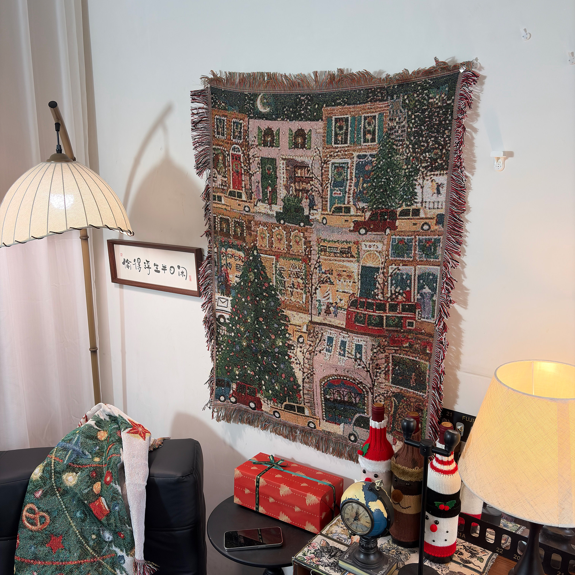 Merry Christmas圣诞节日氛围装饰小号毯子房间装饰挂毯挂布盖巾