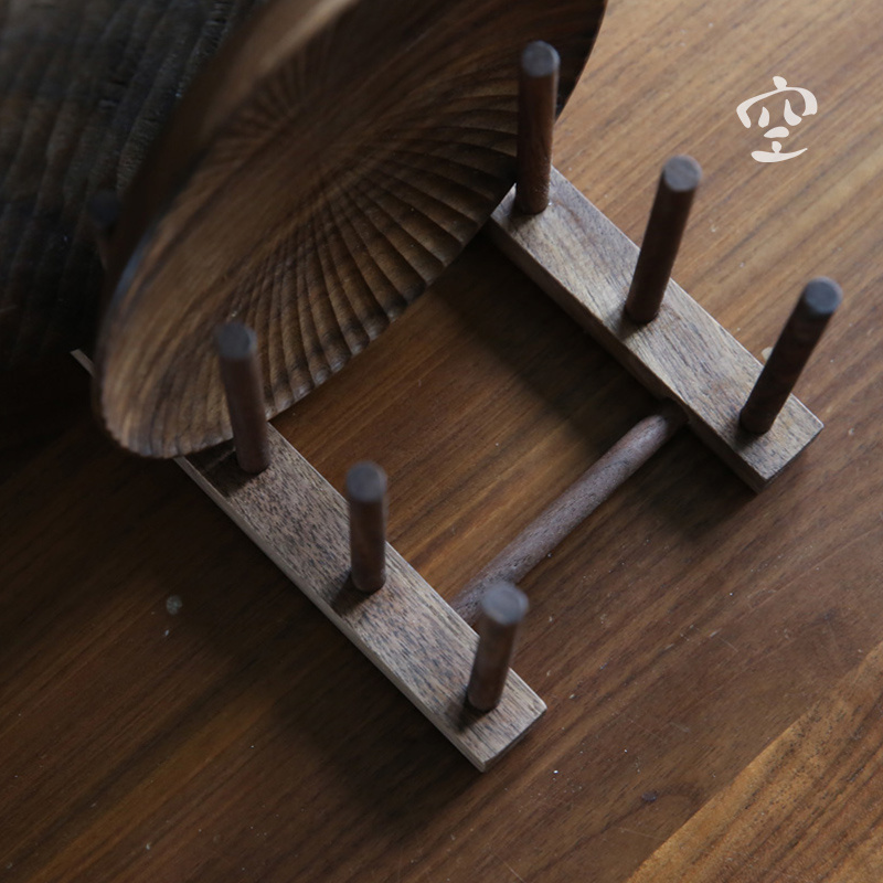 盘子收纳架黑胡桃木餐盘