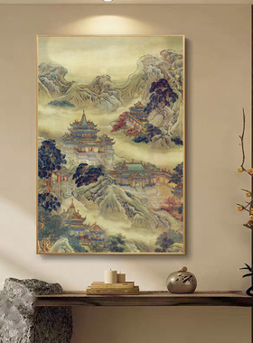 蓬莱仙境招财墙画佛道仙家仙堂堂口壁画玄关佛龛背景墙竖版挂画框