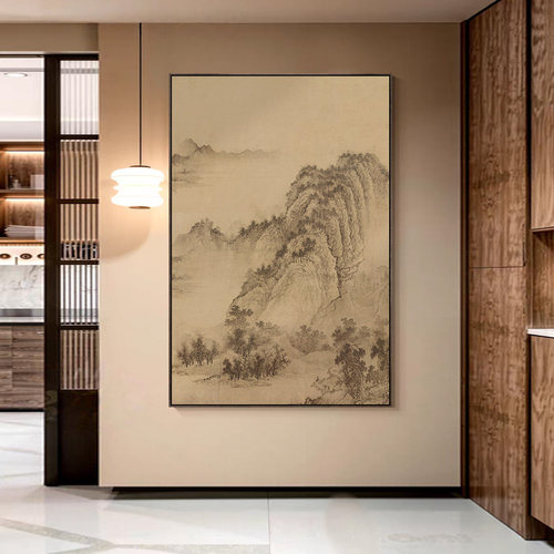 山水画宋代美学玄关装饰画新中式客厅过道书房茶室竖版禅意挂画框