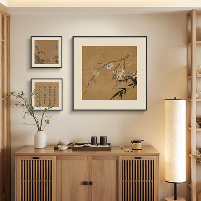 梅竹图宋代美学客厅装饰画沙发背景墙三联组合挂画中古风茶室壁画