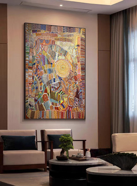 聚财中古风玄关装饰画客厅沙发多巴胺抽象小众艺术立体肌理挂画竖
