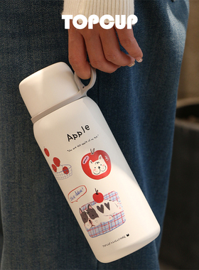 TOPCUP&法斗苹果保温杯可爱女生便捷随行杯子316不锈钢带盖保温杯
