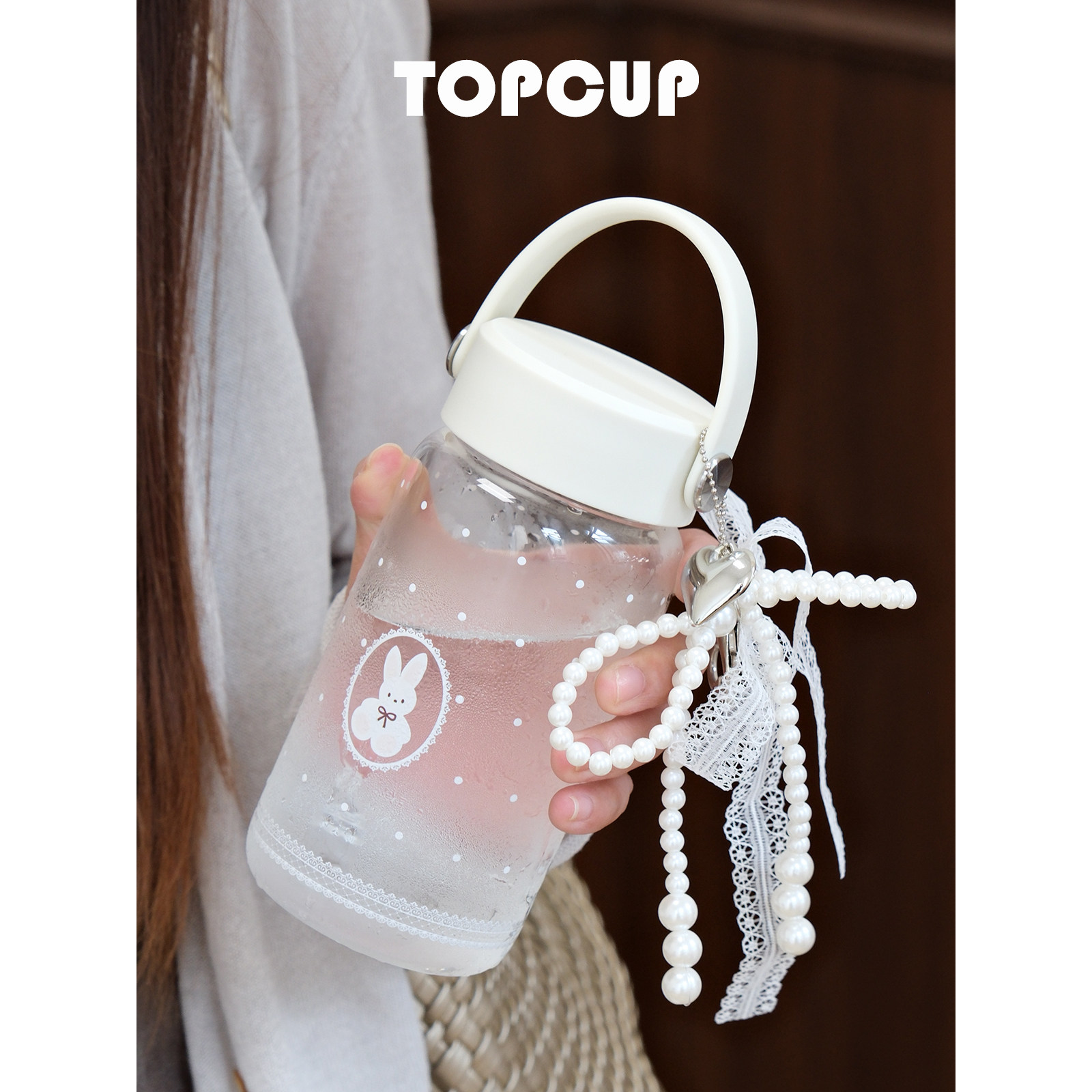 TOPCUP原创高硼硅玻璃带盖耐高温女生高颜值学生可爱便携水杯子图片