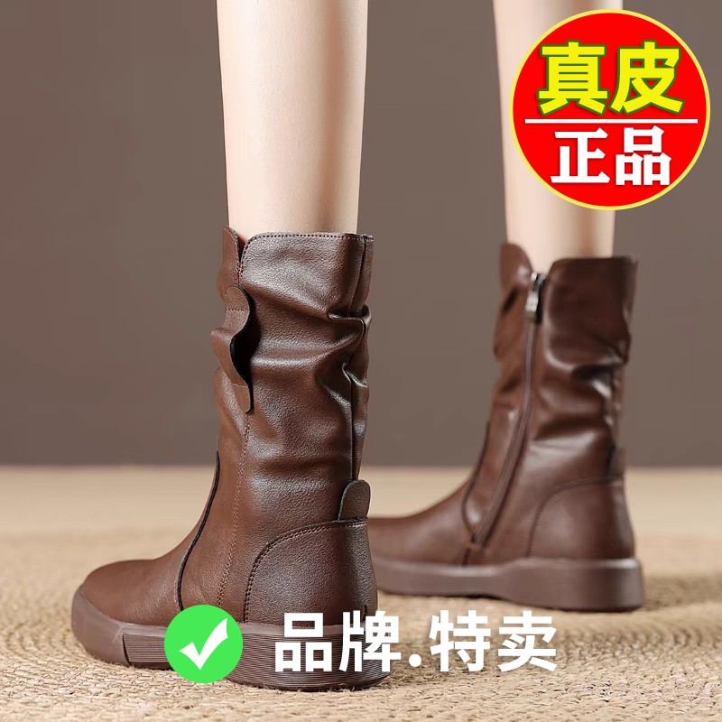 马丁靴女款2025新款秋冬季英伦风靴子棕色美拉德中筒靴骑士