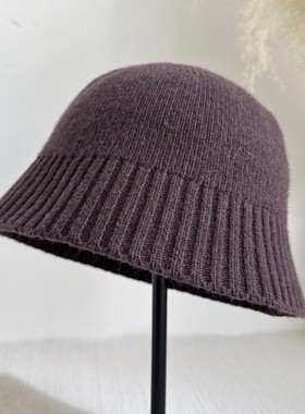 日系羊毛针织渔夫帽女秋冬保暖盆帽显脸小百搭毛线帽水桶帽大头围
