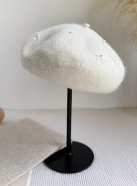 韩系优雅高品质兔羊毛混纺贝雷帽女秋冬时尚保暖帽子画家帽蓓蕾帽