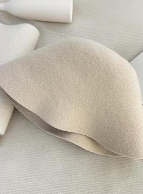 保暖秋冬显脸小经典百搭小檐羊毛纯色休闲圆顶盆帽燕麦色渔夫帽潮