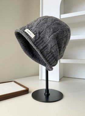 帽子女秋冬时尚保暖羊毛针织套头帽麻花大头围保暖护耳帽堆堆帽潮