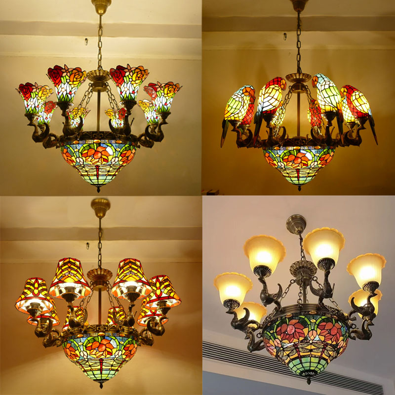 彩色玻璃全铜餐厅灯架蒂凡尼复古