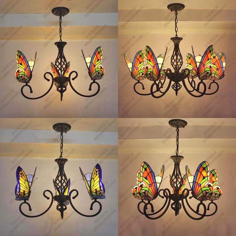 古典欧式田园浪漫多头蝴蝶灯复古餐厅卧室书房咖啡厅玻璃吊灯