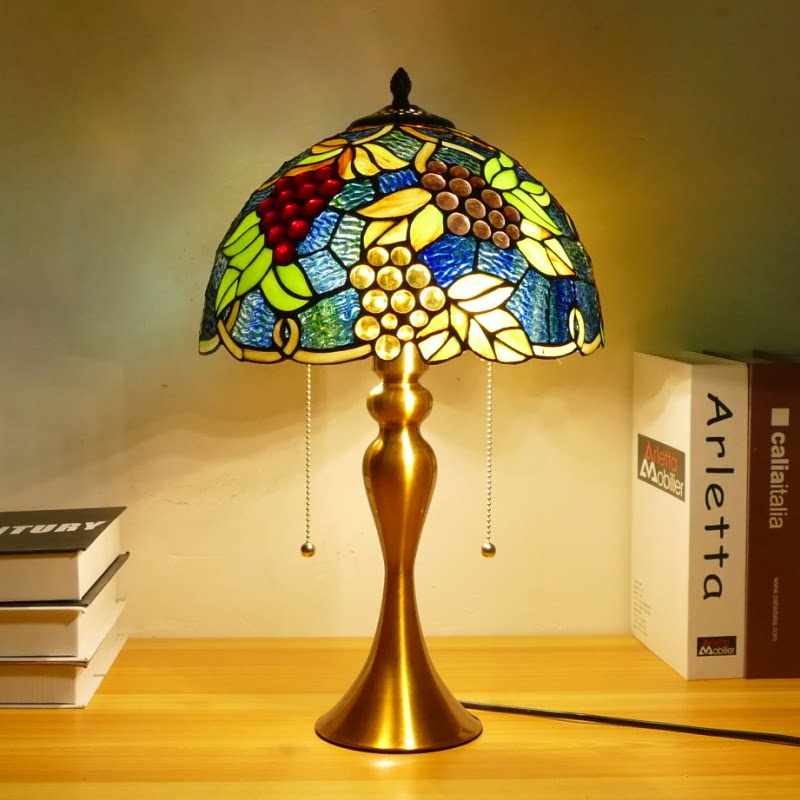 欧式蓝色蒂凡尼老北京卧室家用台灯 温馨民宿咖啡厅玻璃玫瑰台灯