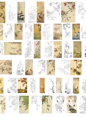 国画工笔画打印白描底稿陈之佛花鸟竖幅初学者临摹勾线上色练习