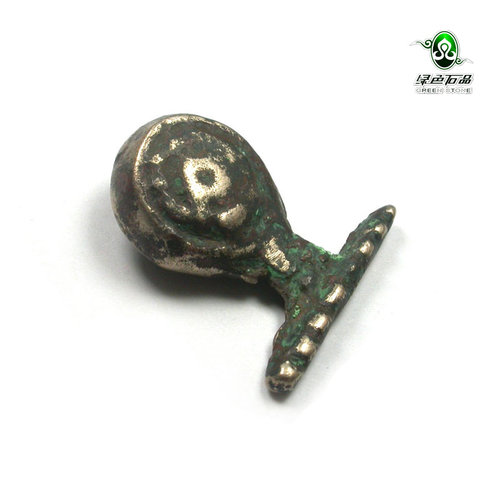 lssp/绿色石品 mz423 不还价 藏饰清代老托甲 老白铜符挂饰