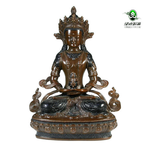 lssp/绿色石品mz3153 不还价长寿佛尼泊尔手工佛像全铜无量佛摆件