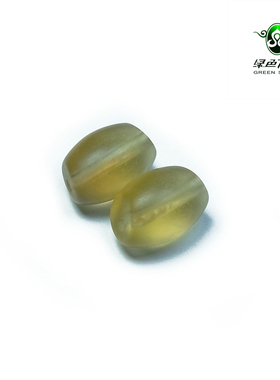 lssp/绿色石品wp215 不还价 清代老对珠 黄色萤石橄榄珠DIY配珠