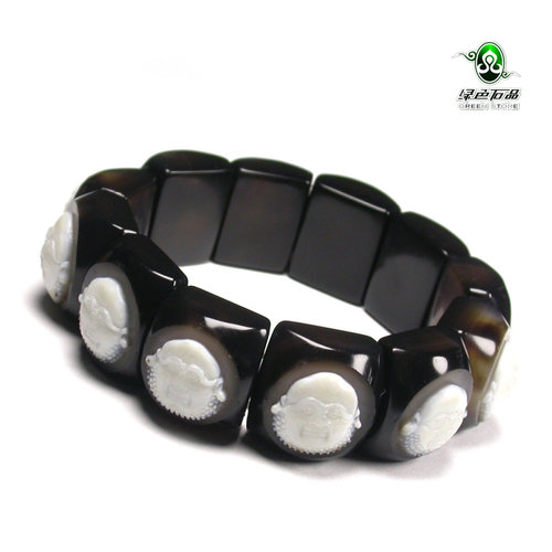 lssp/绿色石品mz2342 不还价 男款大规格手排 天然玛瑙雕罗汉手排