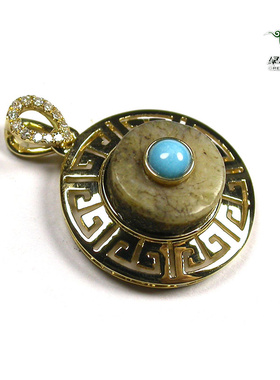 lssp/绿色石品mz2298 不还价 清代金钻石镶嵌GBL吊坠