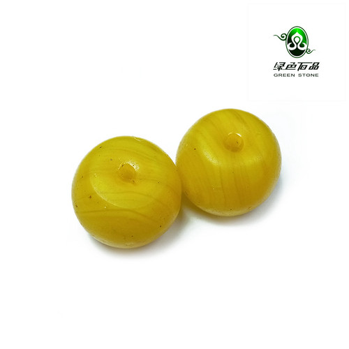 lssp/绿色石品wp593 不还价 清代官造绞胎老琉璃对珠DIY配珠散珠