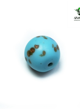 lssp/绿色石品wp320 不还价 清代洒金点彩蓝色老琉璃DIY多宝配珠