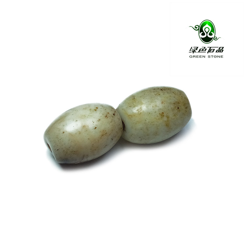 lssp/绿色石品wp935 不还价 清代大颗粒地方玉乳白色一对珠散珠