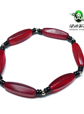 lssp/绿色石品wp978 不还价 实拍老件提色酒红老琉璃管珠手链