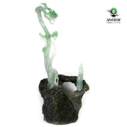 lssp/绿色石品gy727 不还价创意禅意摆件菩提树下A货翡翠阳绿送证