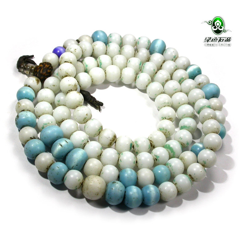 lssp/绿色石品mz1800  保真107颗西藏老琉璃佛珠手链手串 不还价