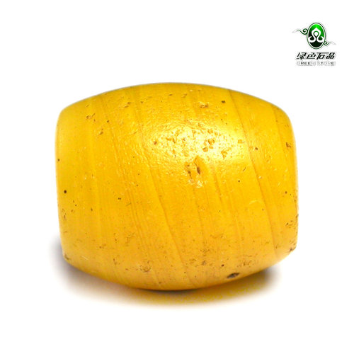 lssp/绿色石品gz3362不还价包老古珠清代芒果黄琉璃珠DIY配珠