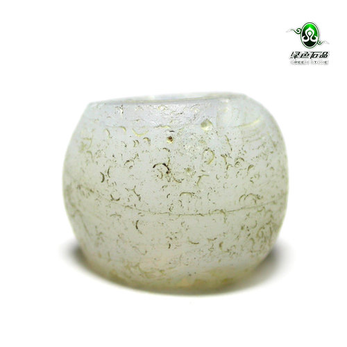 lssp/绿色石品gz1679-不还价 清代老白琉璃DIY多宝珠配珠满风化