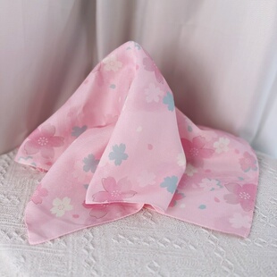 日式昭和风粉色樱花绉布正方多用盖巾 包裹巾 尺寸 54*54厘米