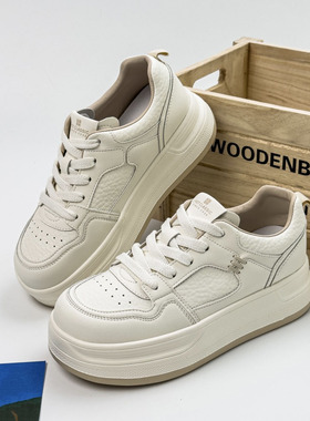 16A15013真皮厚底休闲板鞋增高小白鞋女2026春季百搭系带休闲板鞋