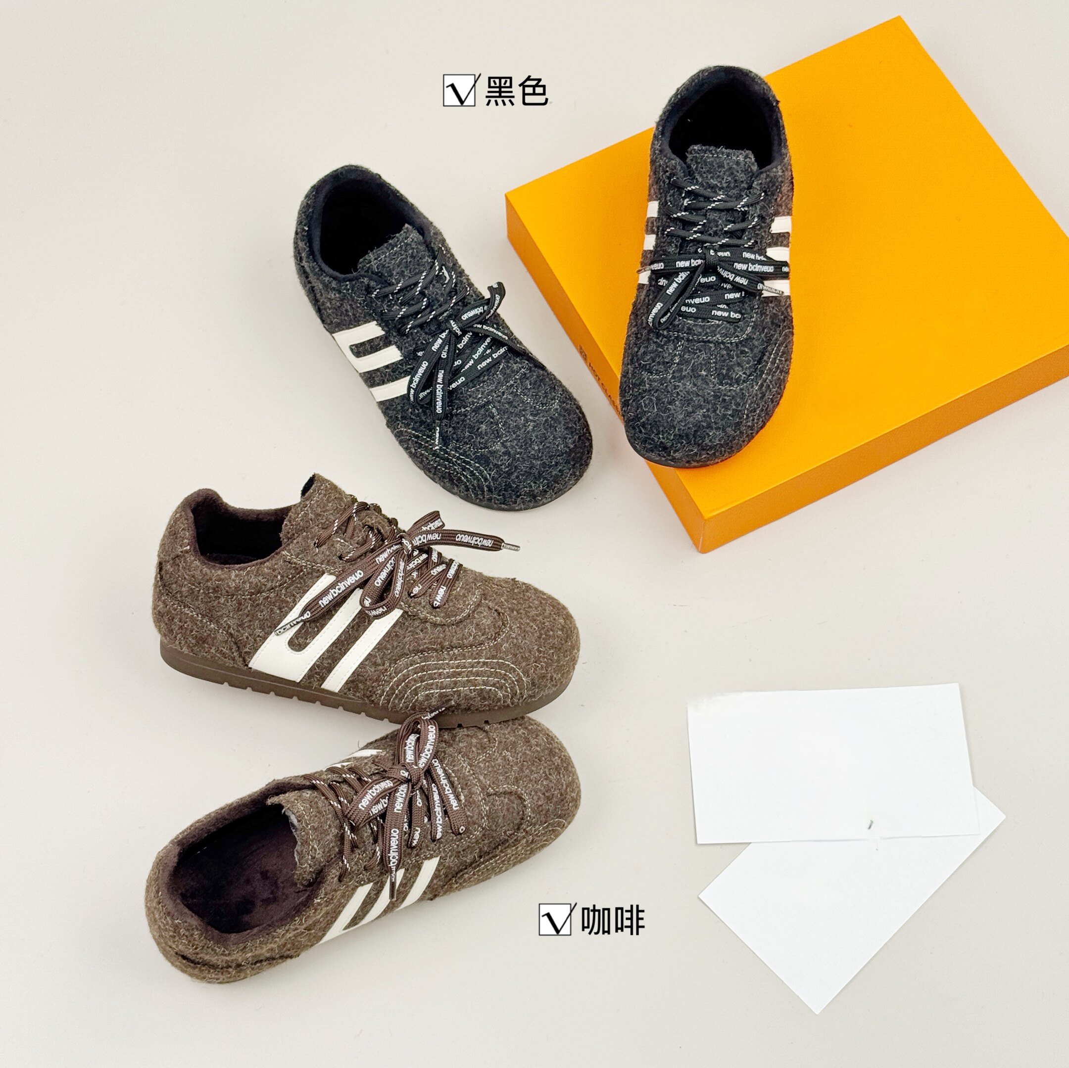 推荐韩版毛呢低帮系带加绒德训鞋时尚休闲鞋
