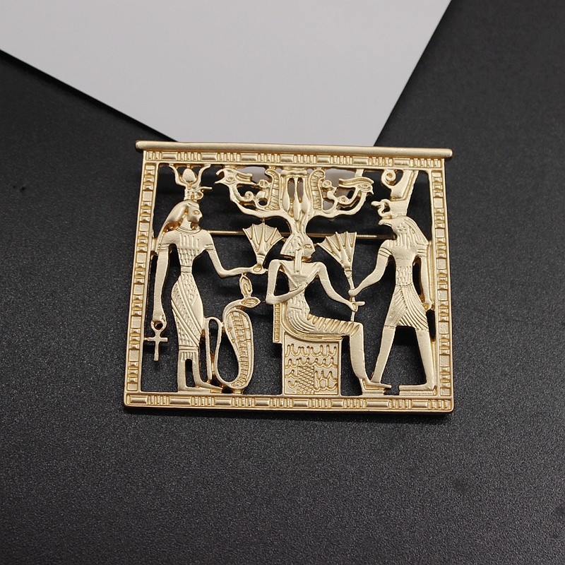 古埃及金字塔壁画复刻优雅古董埃及法老亚光金神秘西装开衫胸针女