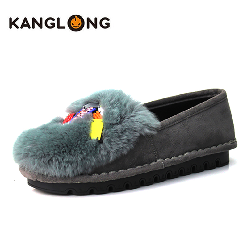 康龙时尚休闲风套脚兔毛女鞋